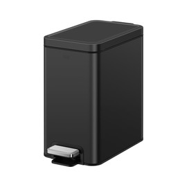 EKO Small Bathroom Trash Can with Lid Soft Close, Step Pedal, 6 Liter / 1.6 Gallon Stainless Steel Garbage Can with Removable Inner Bucket, Anti-Fingerprint Finish (Matte Black)