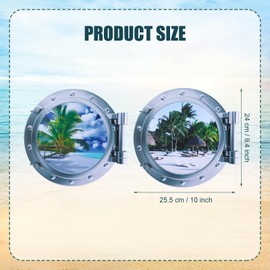 2pcs Cruise Door Magnets, Porthole Cruise Ship Door Decorations with Sea Beaches Palm Trees Summer Style Scenery Cruise Magnets for Door, Fridge, Car, Carnival Cruise Ship Decor