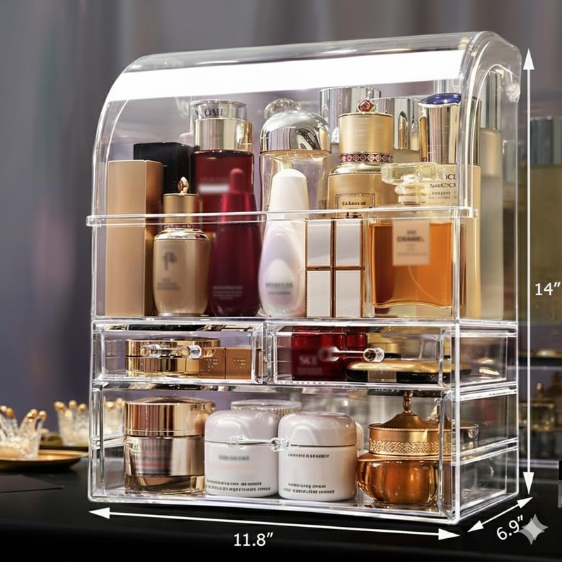 MOOCHI Clear Professional Large Cosmetic Makeup Organizer Bathroom Storage Display