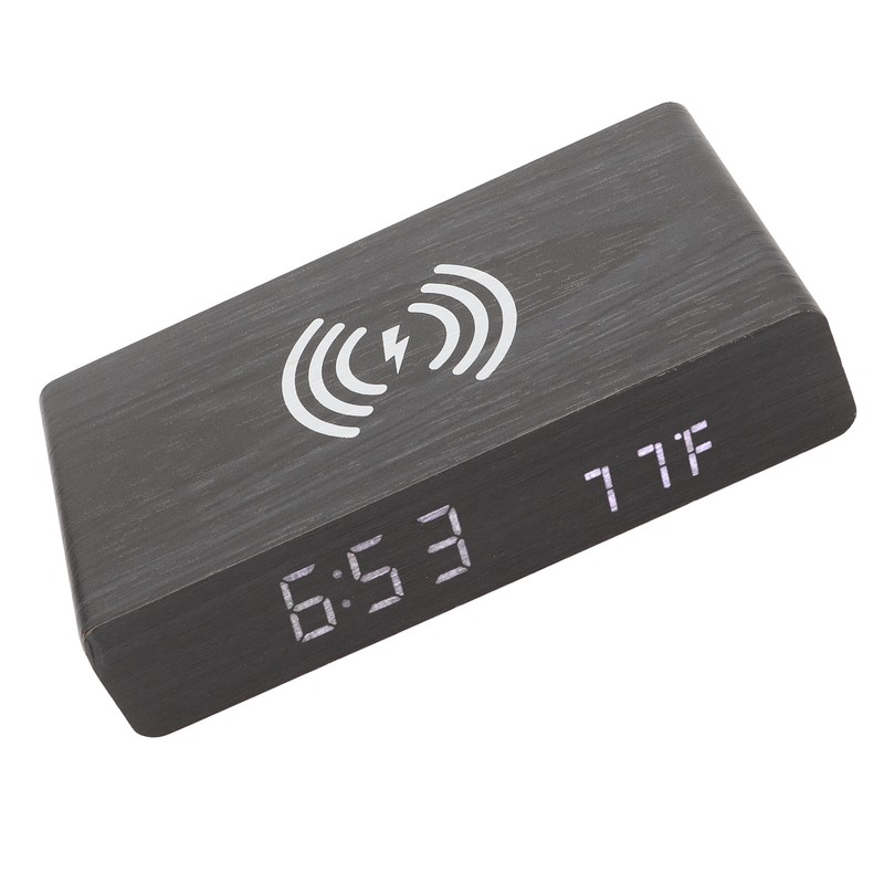 Black Wood Clock Digital Decoration White Light Wooden LED Clock