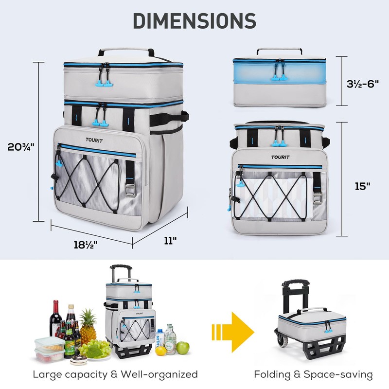 TOURIT 75 Can Insulated Rolling Cooler, Detachable Double Deck Beach
