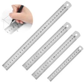 KIPTVO 4PCS Metal Ruler, Ruler Stainless Steel Ruler 15cm 20cm 30cm Metal Rulers Kit Perfect Straight Edge for Easy Measurements, for School, Teacher, Office