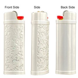 Lucklybestseller Funda de metal para encendedor BIC J6 con estampado floral clásico para encendedor de tamaño completo (oro blanco)