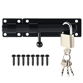 Alise 6-Inch Slide Bolt Gate Latch Safety Door Lock with Padlock and Keys,5/8-Inch Dia Bar Heavy Duty Solid Stainless Steel Black Finish MST8060-B