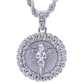 metaltree98 Iced Out Gold/Silver Toned Angel Medallion Pendant 20 inch Rope Chain Necklace HC 121