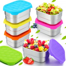 Layhit 6 Pcs Stainless Steel Snack Containers for Kids, 8 oz Lunch Containers with Silicone Lids Small Reusable Metal Food Box Containers for Child Daycare School Home Storage Supplies (Vivid Color)