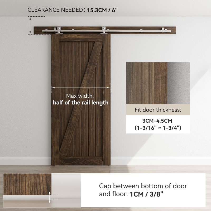 CCJH 6 FT Stainless Steel Sliding Door Hardware Kit, Top