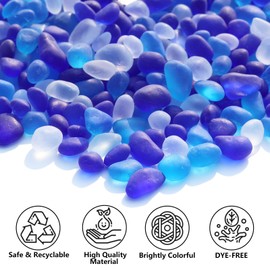 QYGL Sea Glass Stones - 0.55LB Blue Mixed Frosted Glass Pebbles Gemstones - Perfect for Aquarium Rocks, Fish Tank Gravel, Vase Fillers, DIY Crafts, and Home Decor