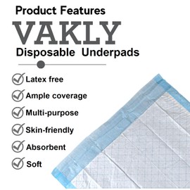 Vakly Disposable Underpads 17 x 24 in (25 Pack) – Waterproof Absorbent Incontinence Bed & Chair Pads for Adults & Babies, Disposable Changing Pads