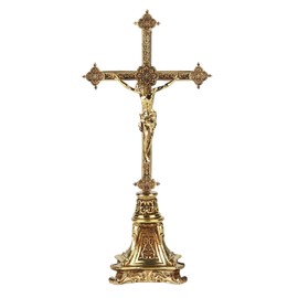 BC Catholic Metal Standing Crucifix, Jesus Christ Cross for Altar, Catholic Wedding Gifts, Devout Home Décor, 7.8" H Zinc Alloy with Gold Plating from Buildclassic
