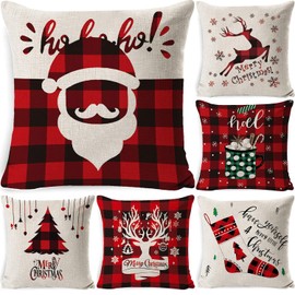 ALINK Christmas Throw Pillow Cushion Covers Set – 6Pcs Linen Pillow Case Merry Christmas Decoration Snowflake Deer Car Pillow Covers Set for Sofa Couch Home Décor Xmas Gifts New Year Party