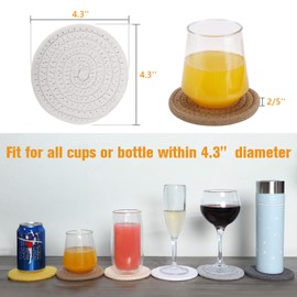 ABenkle 8 Pcs Drink Coasters with Holder, Cotton Woven Absorbent Coasters for Drinks, Minimalist Home Decor Coaster Set for Wooden Tabletop Protection Table, 4.3 inches White