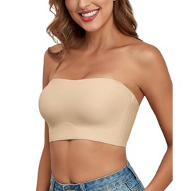 Xcutting Strapless Bras for Women Non-Slip Silicone Bandeau Bra Seamless Wireless Strapless Bra Padded Bras with 1 Pairs Straps (Nude, X-Large)
