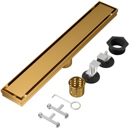 Mirravative Linear Shower Drain, 304 Stainless Steel with Adjustable Leveling Feet, Hair Strainer,Reversely Install Place to Create an Invisible Floor Drain - Gold -48-Inch