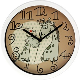 MPM Colourful Children's Wall Clock Made of Plastic with Giraffe Motif, White/Brown, Wall Decoration, Suitable for Children's Room, Quartz Stepper Motor, Smooth Drain, for Boys and Girls