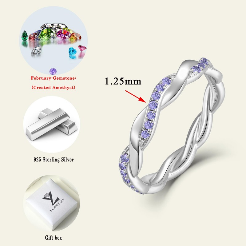 YL Stackable Ring Sterling Silver Twisted Rings Created Amethyst Eternity