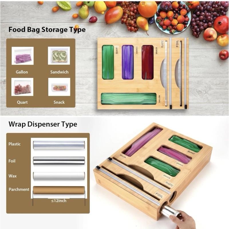 Jitner NEW! Storage Bag Organizer with Foil and Plastic Wrap