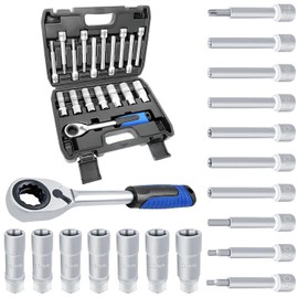 JEUCLEL 18PCS Suspension Shock Absorber Strut Nut Removal Tool Socket Set, 1/2 inch Steering Hub Shock Absorber Ratchet and Wrench Set, Shock Strut Installation Removal Tool Kit for All Vehicles