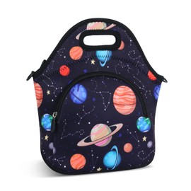 Violet Mist Womens Neoprene Lunch Bag Insulated Lunch Bag Tote Cute Large Thermal Lunchbags with Pocket Detachable Adjustable Shoulder Strap Lunchbox Food Handbags Gift Women Men Adult Space Planet