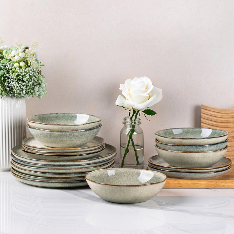 AmorArc Ceramic Dinnerware Sets,Handmade Reactive Glaze Stoneware Plates and Bowls