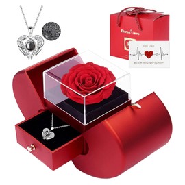 Preserved Red Real Rose with Heart Necklace Eternal Flowers Rose Birthday Gifts for Women Wife Mom Girlfriend Grandma Gifts Idea on Valentines Mothers Day Christmas for Her (red)