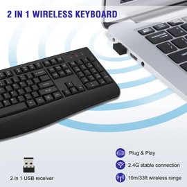 QUASIO Wireless Keyboard, 2.4G Full-Sized Ergonomic Wireless Computer Keyboard with Wrist Rest for Windows, Mac OS Laptop/PC/Desktop/Notebook(Black)