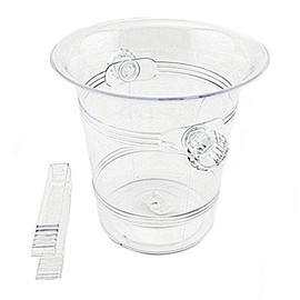 2 Clear Plastic Base Ice Buckets with Tongs 6.5 x 6 non durable plastic