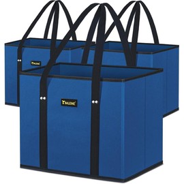 3-Pack Reusable Grocery Bags – Heavy-Duty Foldable Shopping Totes with Reinforced Bottom, Extra-Long Handles & Water-Resistant Fabric – Compact Eco-Friendly Bags for Groceries, Travel, or Market Trips:_Blue