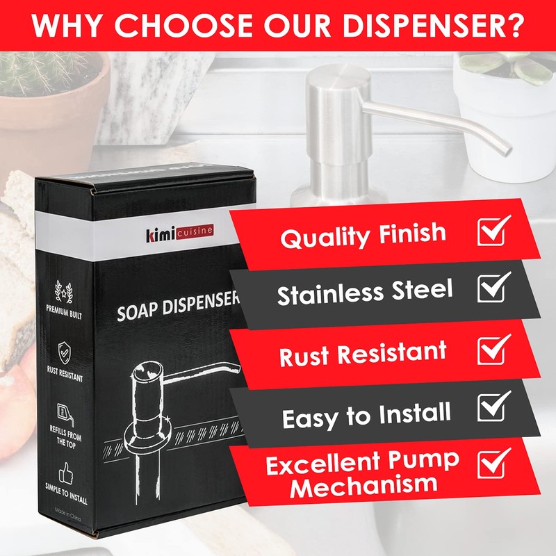 Soap Dispenser for Kitchen Sink (Brushed Nickel), Fit 1-to-1.25-inch Hole,