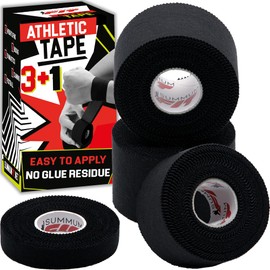 Summum Fit Black Athletic Tape Extremely Strong: 3 Rolls + 1 Finger Roll. Easy to Apply & No Residue. Sports Tape Athletic for Boxing Football Climbing or Gymnastics for Wrist Ankle & Hand Protection