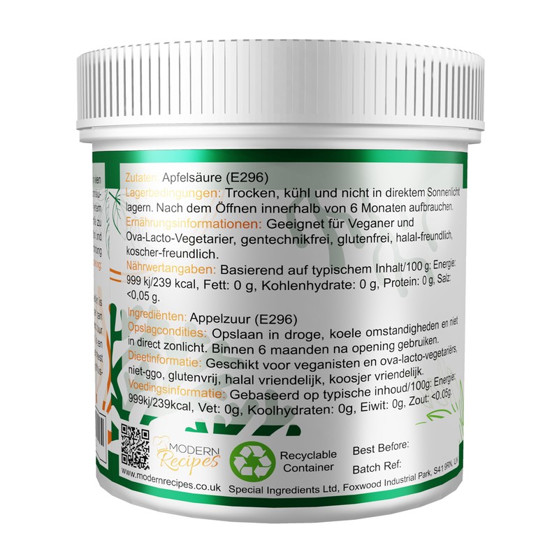 Special Ingredients Malic Acid Powder 100g Premium Quality - Vegan,