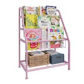 aboxoo Kids Bookshelf Small Toddler Freestanding for Children Room 18 inches Metal Bookcase Toy Organizer Pink Stable Bookcase Bookstore Library Book Unit Storage for Small Place