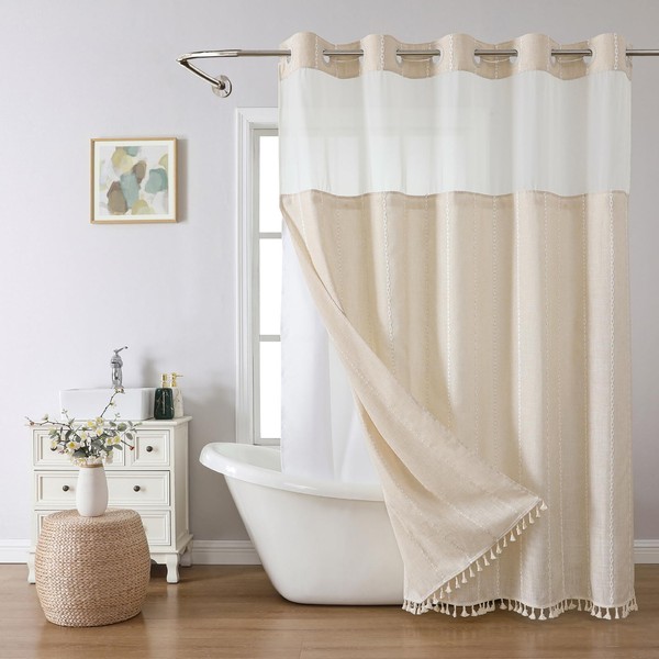 eachope eachope Boho Farmhouse No Hook Shower Curtain Set with