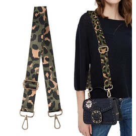 Replacement Handbag Straps Leopard Print Nylon, Adjustable 3.8cm Wide Shoulder Bag Straps with Gold Clips For All Match Long Straps Bag Straps for Handbag Canvas Crossbody Bag Green