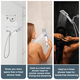 BRIGHT SHOWERS Handheld Shower Head Set High Pressure Hand Held Showerhead with 60 Inch Flexible Shower Hose and Adjustable Shower Arm Mount Bracket, 3 Spray Settings Shower Wand, Chrome