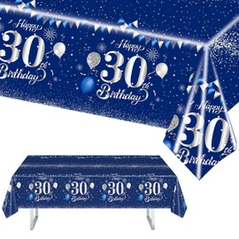 MORAINJAY 30th Birthday Tablecloth, 137 x 274 cm, Blue with Silver Tablecloth for Men, Women, 30th Birthday Party, Rectangular Tablecloth for Birthday Party Decoration for 30th