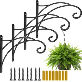 Hanging Plant Brackets, Pack of 4 Iron Hanging Basket Bracket Durable Weather-Resistant Outdoor Plant Hooks for Hanging Plant Lantern Windchime Birdhouse Metal Sign Fruit Bracket, Screw Included