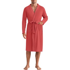 Ekouaer Mens Robes Lightweight Waffle Knit Spa Bathrobe Soft Kimono Shower Robe V Neck Long Sleeve Sleepwear with Pockets