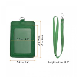 sourcing map ID Card Holder 11 x 7.4 cm Vertical PU ID Card Holder with Rivet Removable Neck Lanyard Green