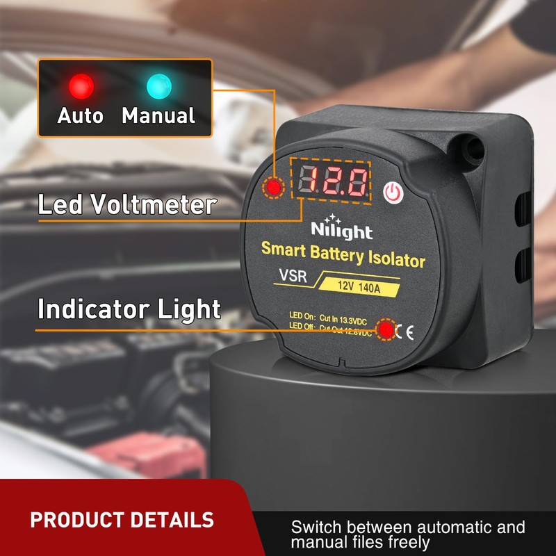 Nilight 12V 140 AMP Dual Battery Isolator Auto Manual Voltage