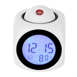 with Voice Talking LED Time Temperature for Bedroom，Projection Alarm Clock for Bedrooms Digital Voice Report Alarm Clock 12/24 HDigital Electric Clocks Projection On Ceiling, Bedside, Office (White)