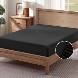 Sonive Fitted Sheet Single Bed, Breathable Easy Care Soft Bedding Sheet,Extra Large Pocket Depth of 30 cm, for Children, Black,90x190cm