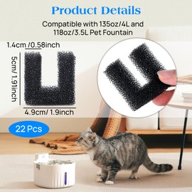 24 Pcs Cat Fountain Filter Sponge, Pet Water Fountain Foam Filters Replacement Pre-Filter Sponges Pet Dog Drinking Filters for 135oz/4L and 118oz/3.5L Dog Drinking Water Dispenser