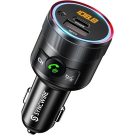 Syncwire Bluetooth 5.1 Car Adapter, PD 20W & QC 3.0 Dual USB Charging, Wireless FM Transmitter with Hands-Free Calling, Black