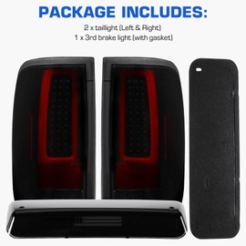 LED Tail Light + 3rd Brake Light Kit Fit for Ford F150 2004-2008 Fleetside/Styleside Bed Model (Fit Factory Halogen Type) Rear Brake Lamp Taillight Assembly, Black Housing Smoke Lens