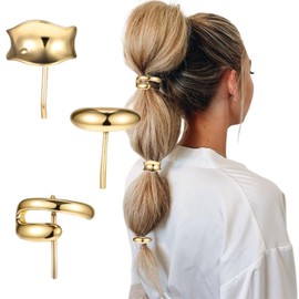 3 Pcs Gold Hair Cuffs, 1 Inch Metal Ponytail Cuff Gold Hair Tie Ponytail Holder Hair Clips Decorative Barrettes for Hair Ponytail Hair Decoration