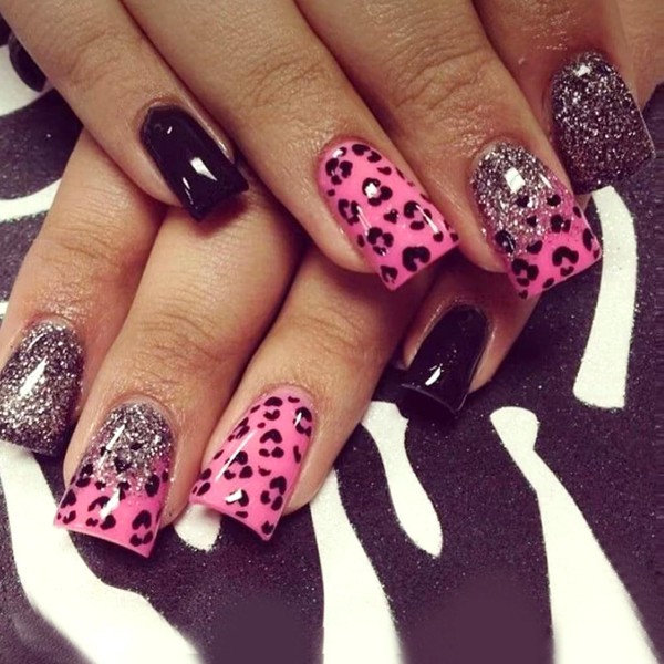 Square Press on Nails Short Fake Nails with Designs Leopard