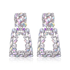 EVER FAITH Women's Rectangle Clip On Earrings Sparkly Rhinestone Geometric Statement Earrings Clips on Blue, Crystal