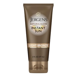 Jergens Natural Glow Instant Sun Sunless Tanning Moisturizer + Bronzer, Self Tanner, Light Bronze, for Natural-Looking Tan, 6 Ounce