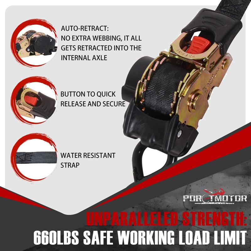 Porotmotor 4 Pack Bolt-On Retractable Ratchet Straps (1" x5.3'), Self